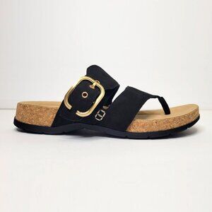 NEW Clarks Collection Reileigh Park Leather Slide Sandals Black - Size 10